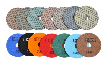 Алмазные гибкие шлифовальные круги EHWA Hexagonal Pads 7-STEP №3000 D100